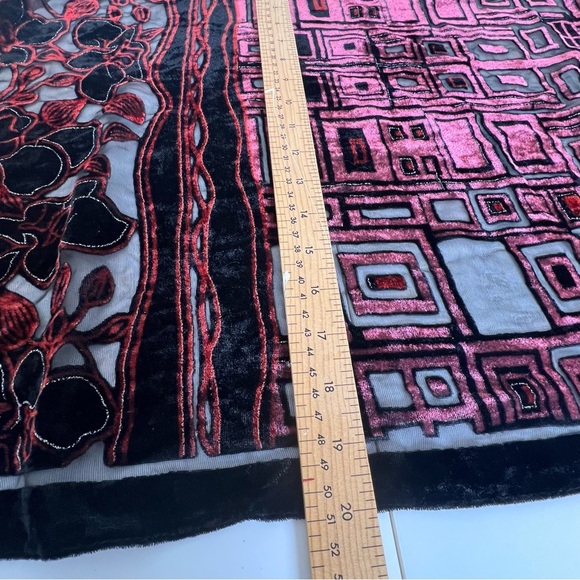 black, burgundy and silver burnout velvet scarf silk blend. - Picture 6 of 7